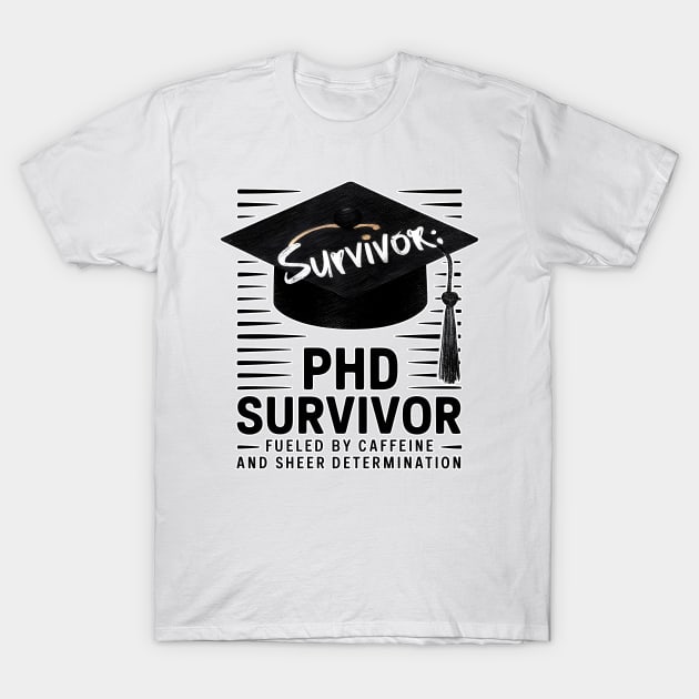 PHD Survivor: Fueled by Caffeine & Determination T-Shirt by Abystoic